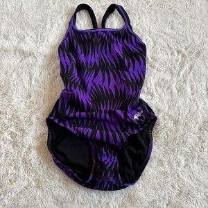 Dolfin One Piece Swimsuit Purple Black Made in USA Bathing Suit Women's Size 34